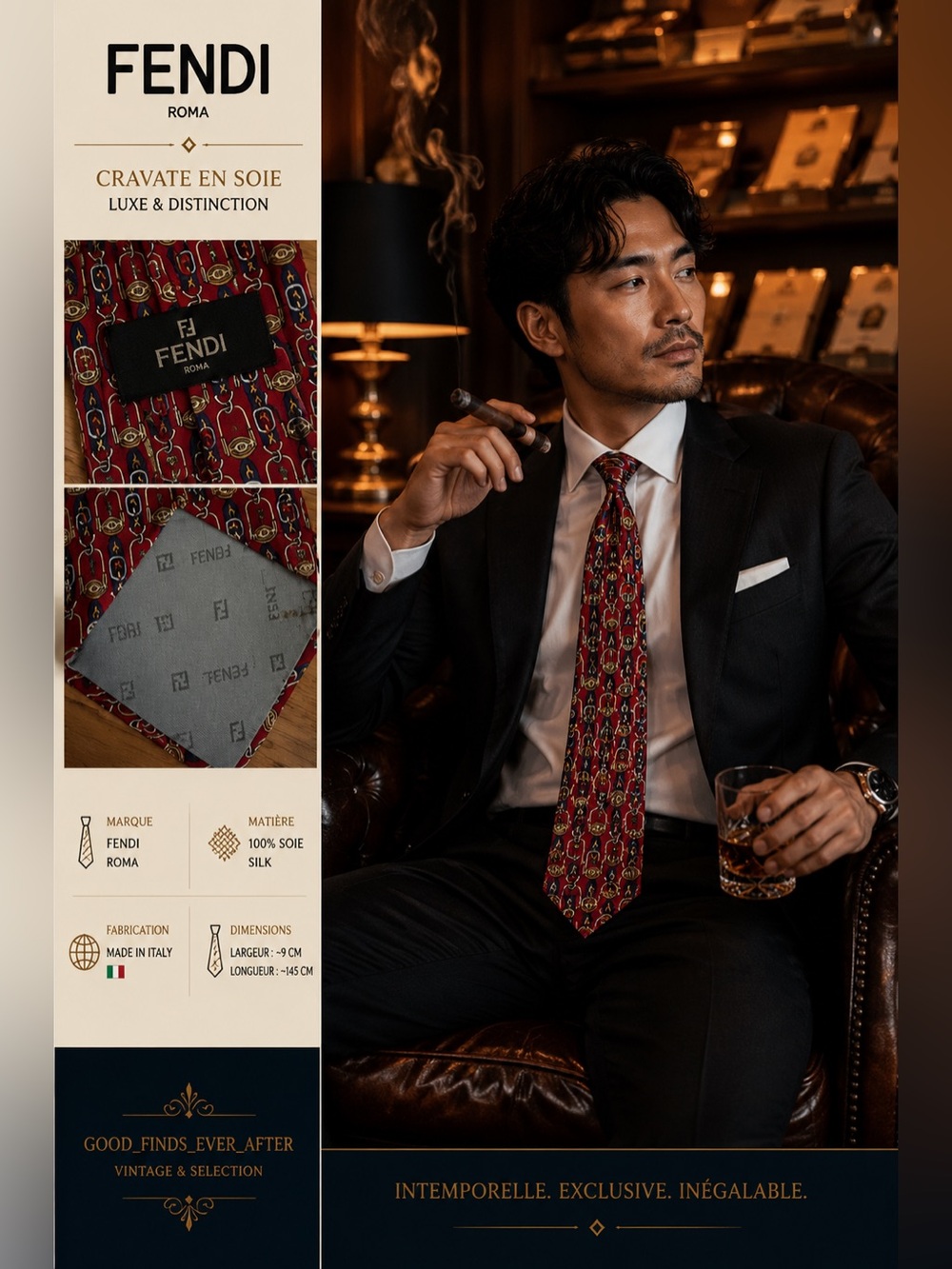 Fendi Red and Gold Patterned Silk Tie